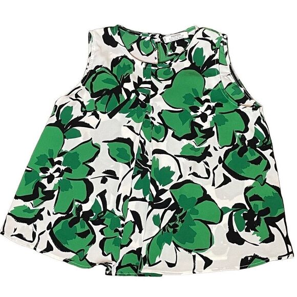 MANGO SUIT Collection Green and White Floral Sleeveless Blouse Size XXS - Picture 2 of 6